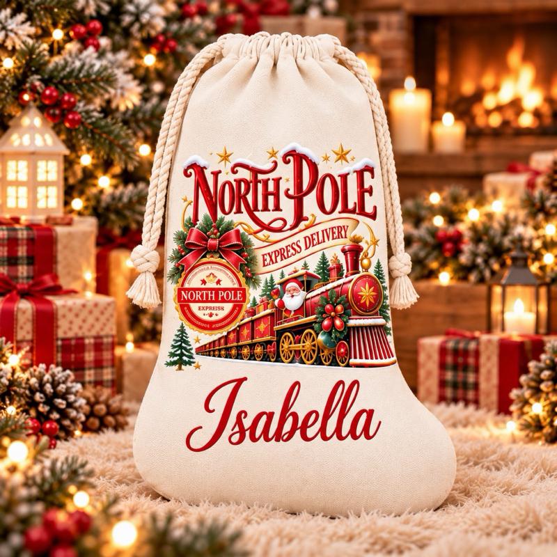 Personalised Christmas North Pole Snow Stockings with - choose pink blue green gold or red design - Me And You You And Me Co 