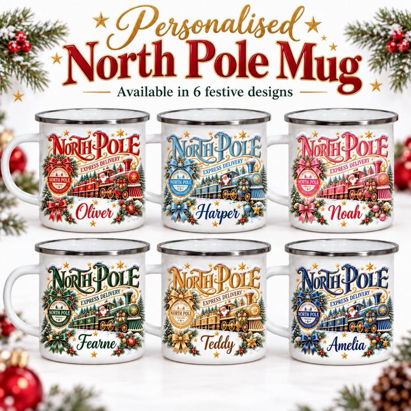 North Pole Snow Christmas Enamel Mug Perfect for Daily Use Drinkware Enhance Your Day - available in 6 colours - Me And You You And Me Co 