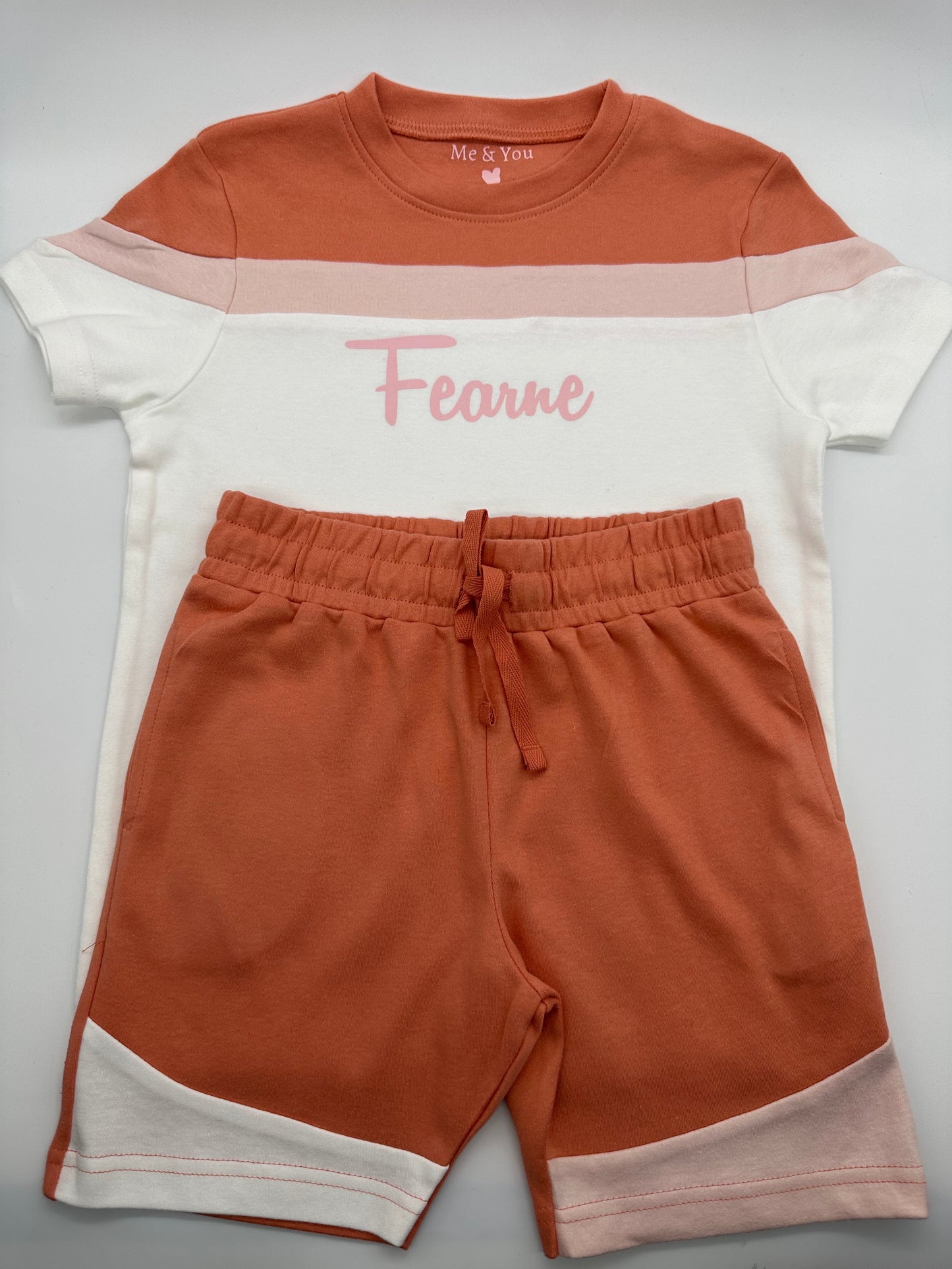 Peach Colour Block T-Shirt & Shorts Set