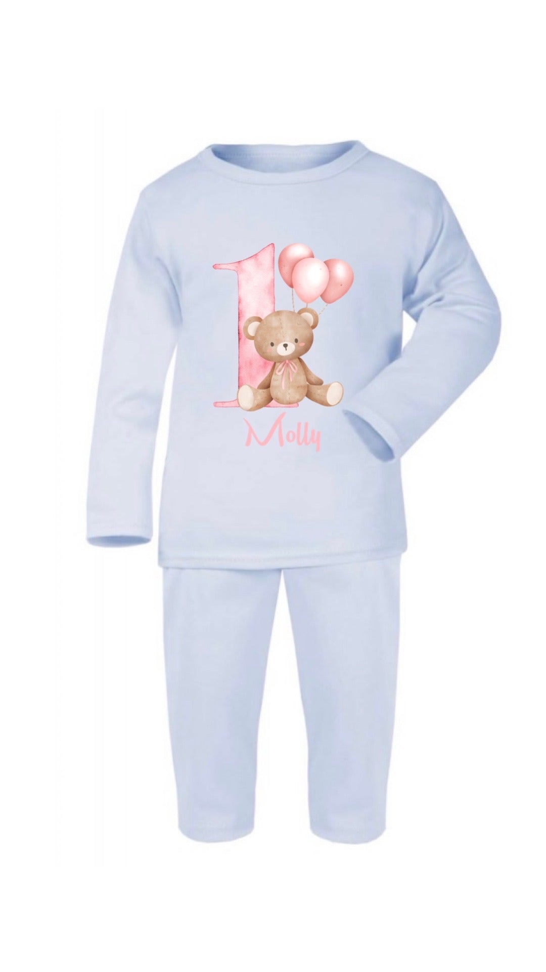 Teddy Bear Pink Balloons 1st Birthday Pyjamas