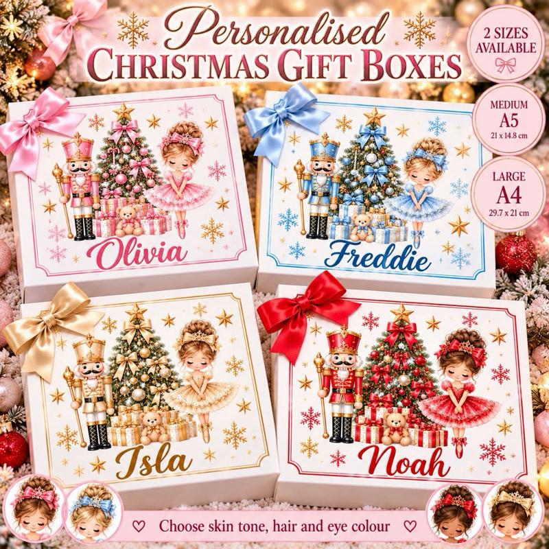 Personalised Christmas Nutcracker Luxury Magnetic Ribbon Gift box - medium and large sizes - 4 designs to choose from - Me And You You And Me Co 