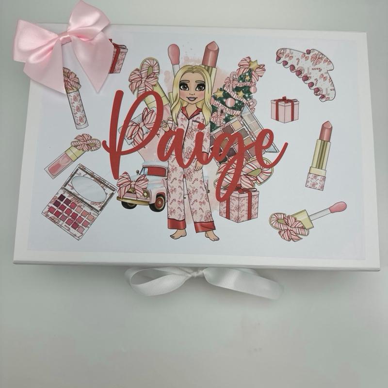 Personalised Candy Cane Girl Christmas Luxury Magnetic Ribbon Gift box