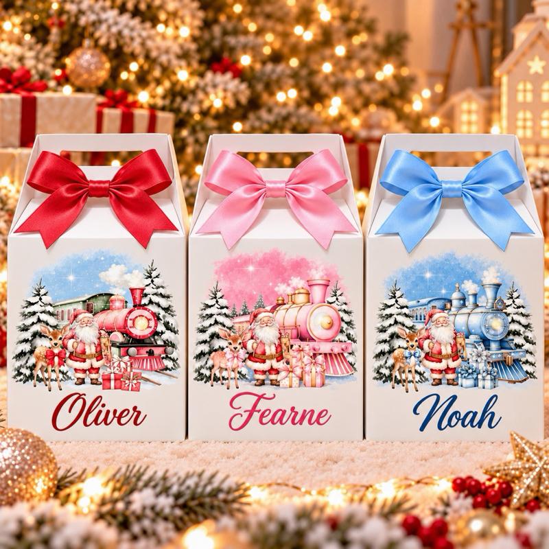 Personalised Christmas Santa and Train Treat Box - choose from pink, red or blue - Me And You You And Me Co 