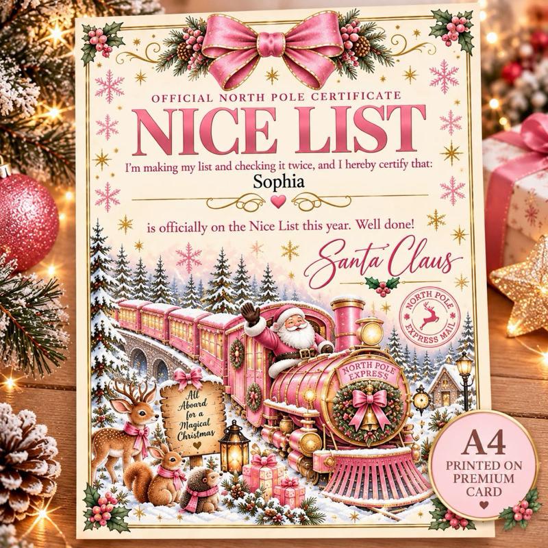 Personalised Christmas Santa Nice List Certificates - Train Design, Official North Pole Approved, choose 4 train designs - Me And You You And Me Co 