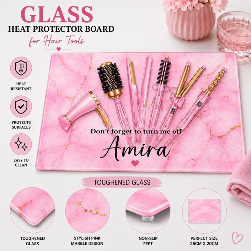 Glass Heat Protector Board for Hair Straighteners and Make Up - Durable Material and Sleek Design - Haircare  Haircare
