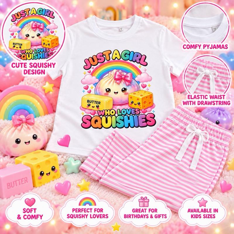 Just A Girl Who Loves Squishes Adult Children Pyjamas Cozy Comfortable Versatile Design for Adults Kids Soft Playful Theme Perfect for Lounging or Bedtime - Me And You You And Me Co 