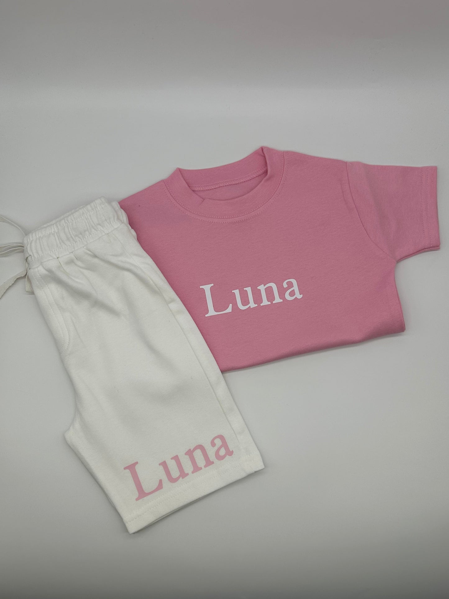 Pale Pink & Pale Blue shorts and T-Shirt Set