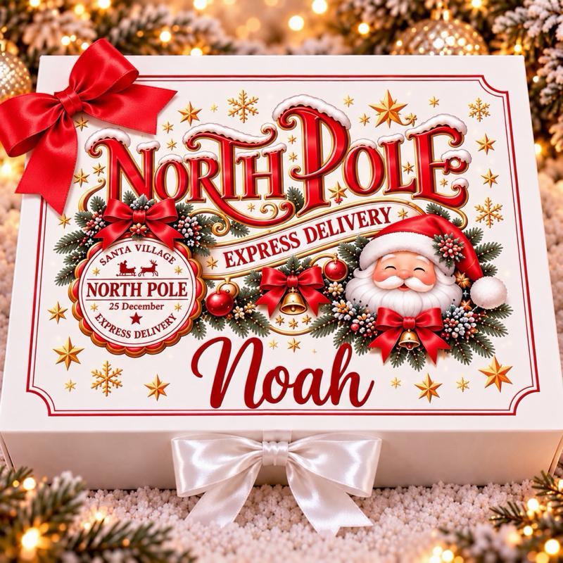 Personalised Christmas North Pole Santa Luxury Magnetic Ribbon Gift box - medium and large sizes - 4 designs to choose from - Me And You You And Me Co 