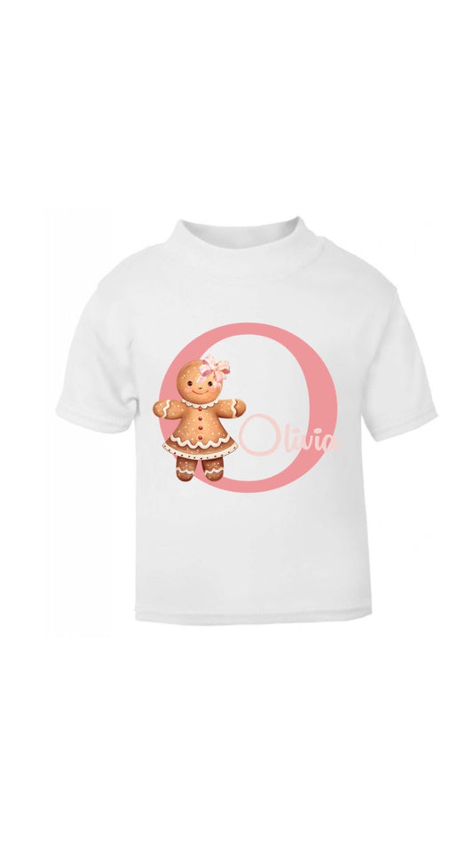 Christmas Pink Gingerbread Letter T-Shirt