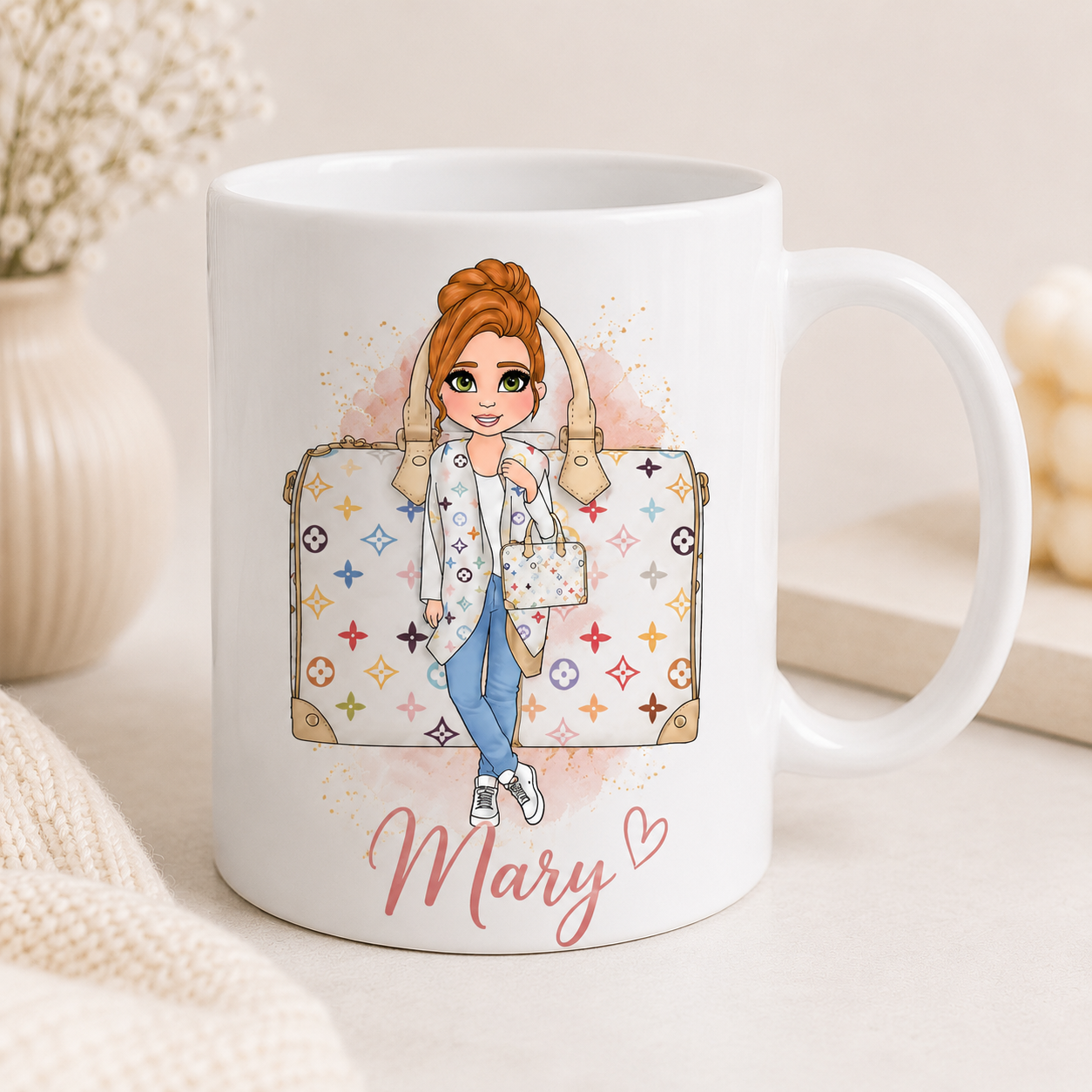 LV Rainbow Bag Mug - Choose skin tone, hair and eye colour