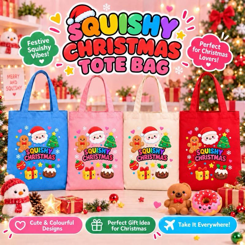 Christmas Squishy Tote Bag - Cute & Colourful with Squishy Favourites - Perfect Gift Idea for All Ages - Take It Everywhere! - Me And You You And Me Co 