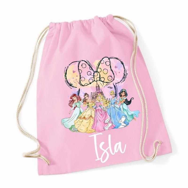 Personalised Princess Gym Bag 100% Cotton Various Colours Customisable with Name Add Notes Section - Me And You You And Me Co 