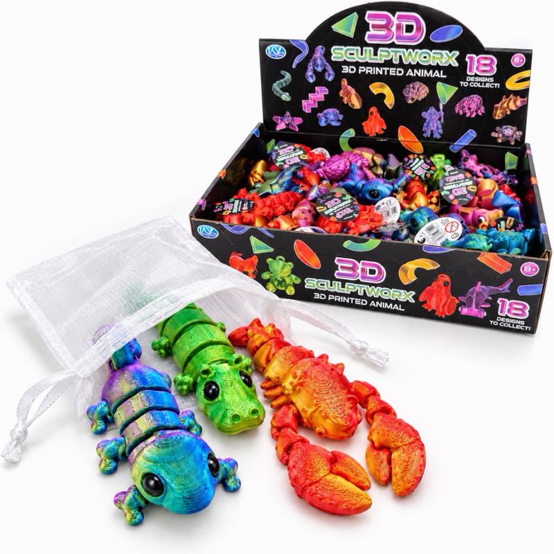 3 Pack 3D Printed Animal Fidget Toys – Assorted Designs in Gift Pouch