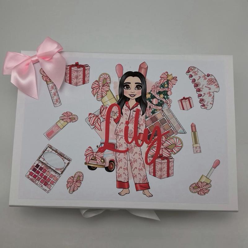 Personalised Candy Cane Girl Christmas Luxury Magnetic Ribbon Gift box