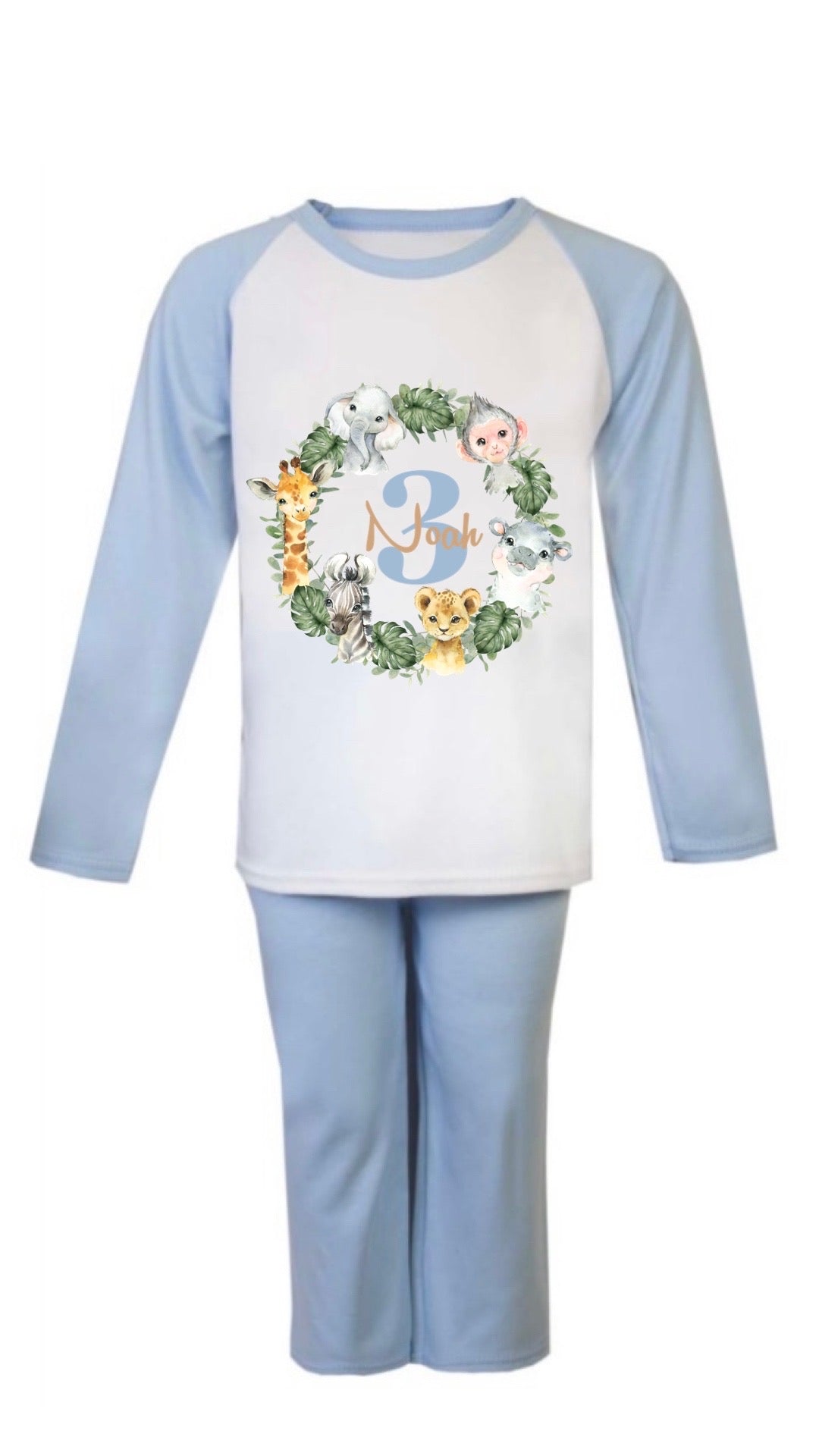 Light Blue Safari Animals Birthday Pyjamas