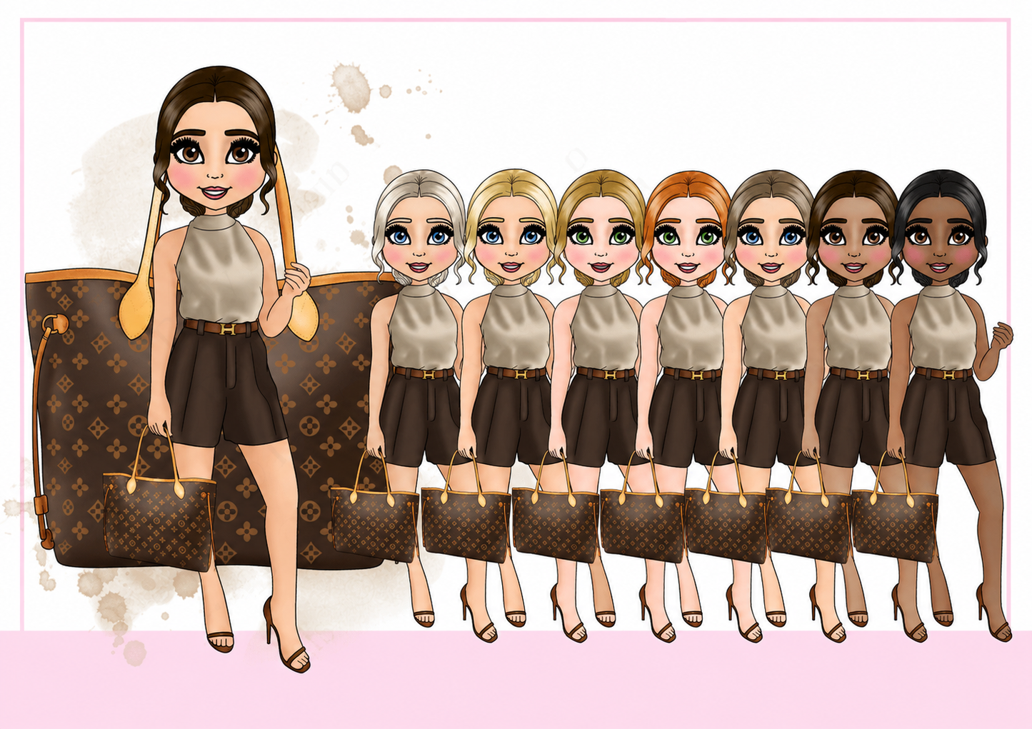 Personalised LV Classic Bag Dolly - pick skin tone, hair colour and eye colour (Copy)