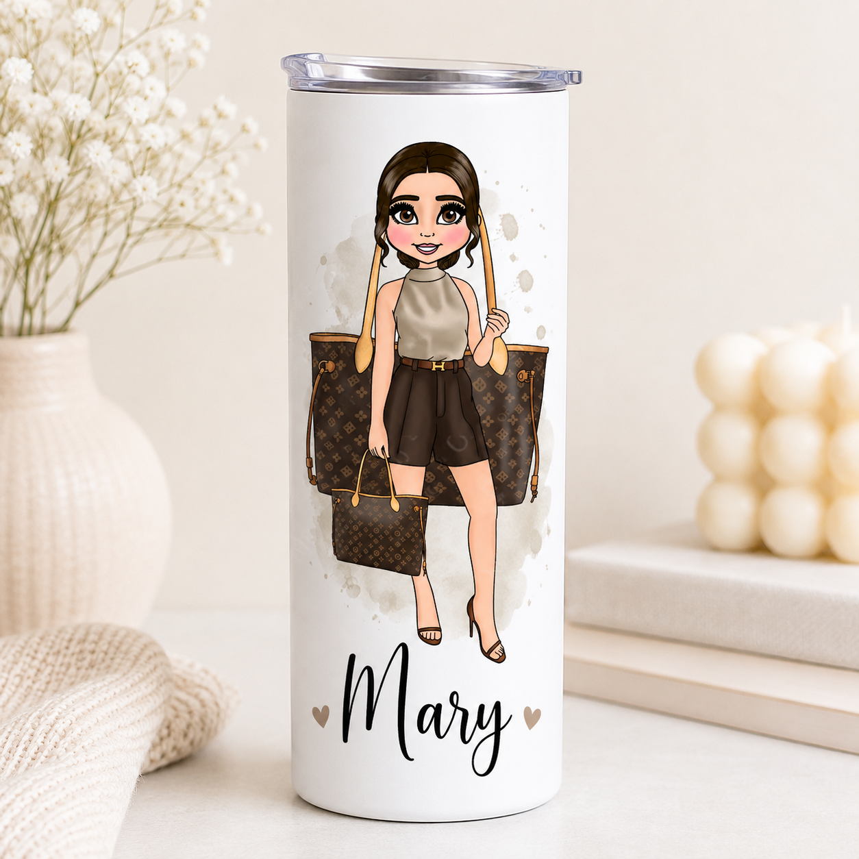 LV Classic Bag 20oz Tumbler - Choose skin tone, hair and eye colour (Copy)