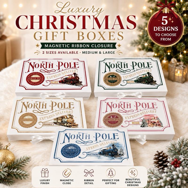 Personalised Christmas Train Luxury Magnetic Ribbon Gift box