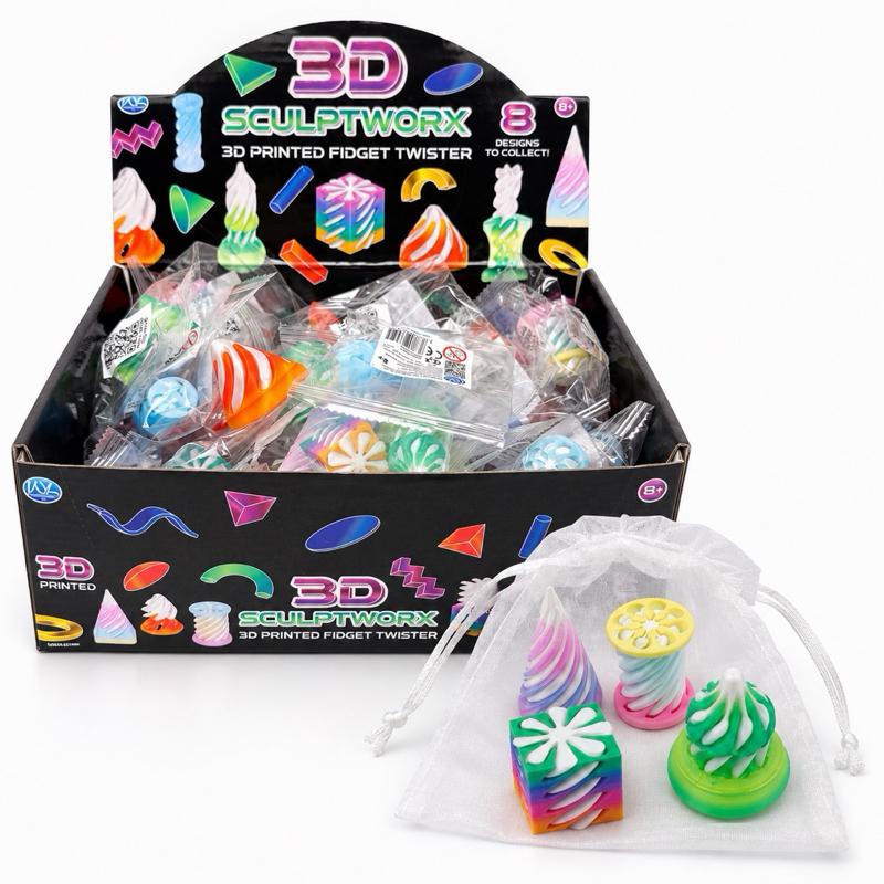 4 Pack 3D Printed Fidget Twisters – Assorted Designs in Gift Pouch