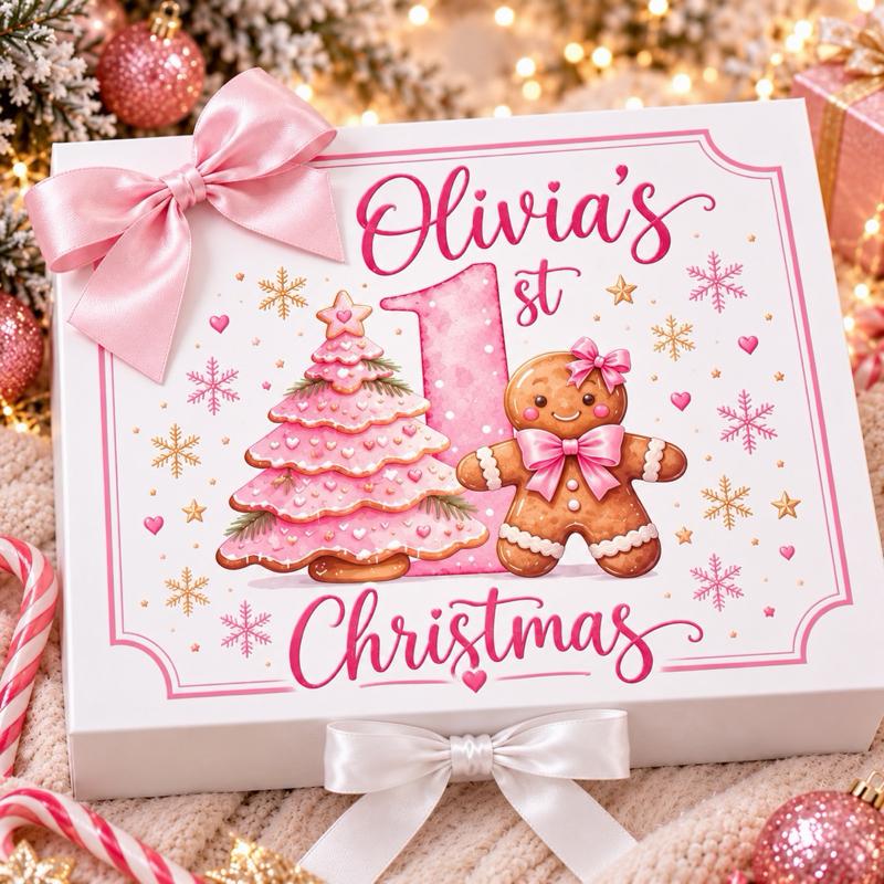 Personalised First Christmas Gingerbread Luxury Magnetic Ribbon Gift box - medium and large sizes - 2 designs to choose from - Me And You You And Me Co 