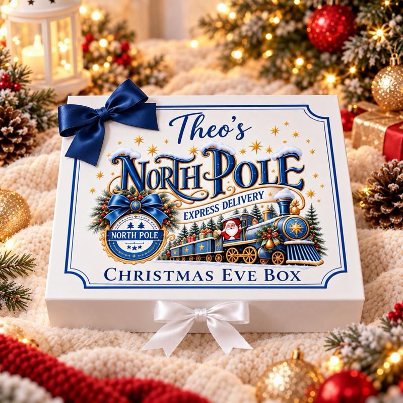 Personalised Christmas North Pole Snow Luxury Magnetic Ribbon Gift box - medium and large sizes - 4 designs to choose from - Me And You You And Me Co 