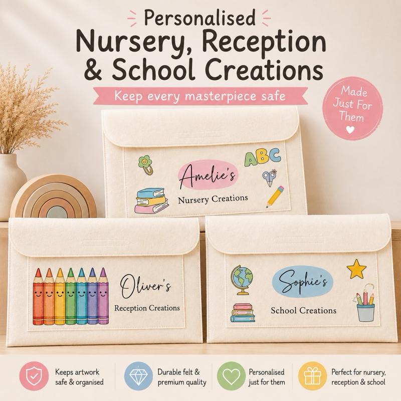 Personalised Nursery Reception & School Creations Envelopes for Artwork Storage Durable Felt Premium Quality Perfect for Nursery Reception School