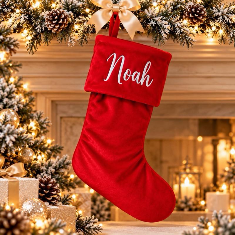 Personalised Velvet Christmas Stockings red white beige - Me And You You And Me Co 