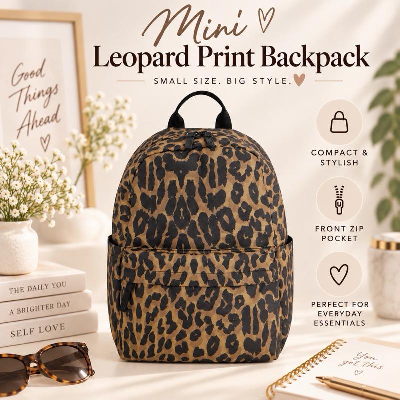 Leopard Print Mini backpack - side pockets - laptop slip pocket