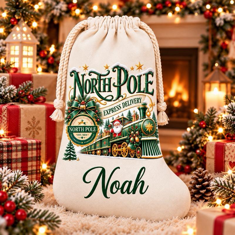 Personalised Christmas North Pole Snow Stockings with - choose pink blue green gold or red design - Me And You You And Me Co 