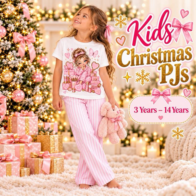 Matching Christmas PJs Make Up Adults XS-3XL Kids 3-14 Years Pink Striped Set with Bag - Me And You You And Me Co 