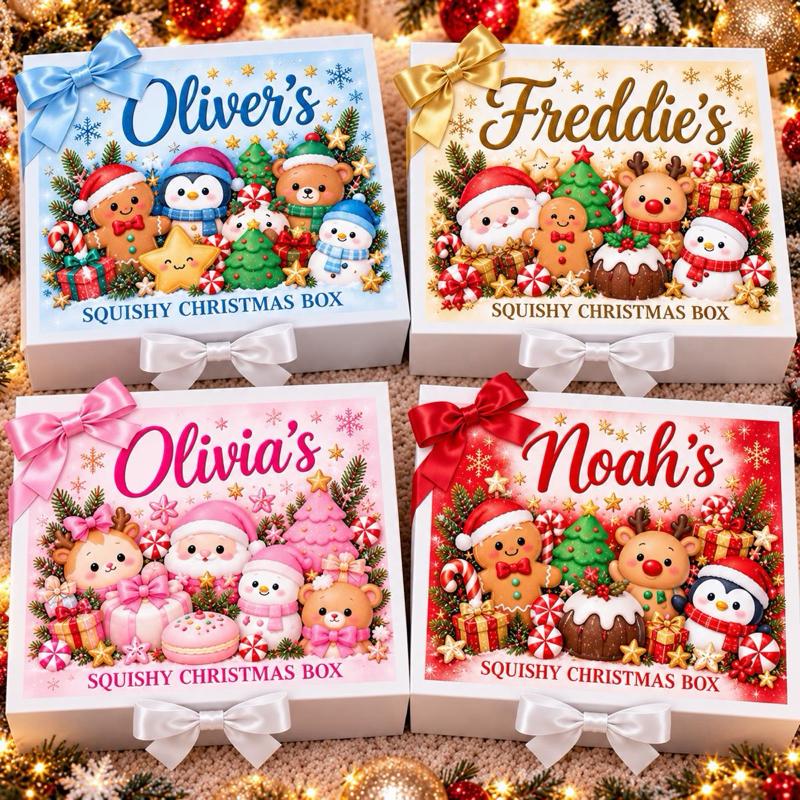 Personalised Christmas Swuishy Luxury Magnetic Ribbon Gift box - medium and large sizes - 4 designs to choose from