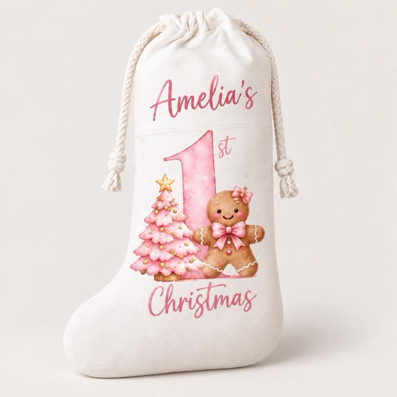 Personalised First Christmas Stockings Gingerbread and Santa Designs - Me And You You And Me Co 