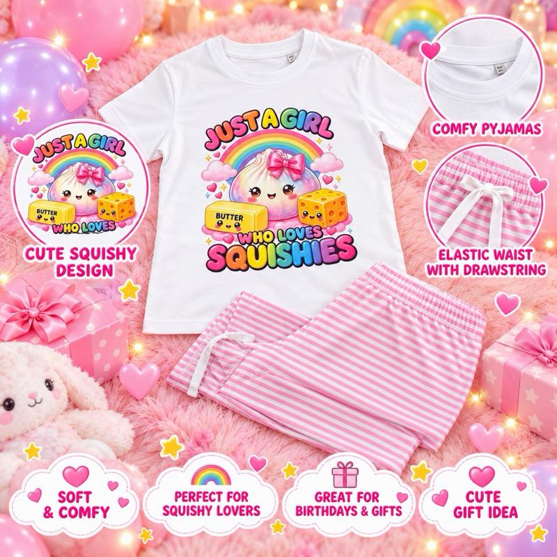Just A Girl Who Loves Squishes Adult Children Pyjamas Cozy Comfortable Versatile Design for Adults Kids Soft Playful Theme Perfect for Lounging or Bedtime - Me And You You And Me Co 