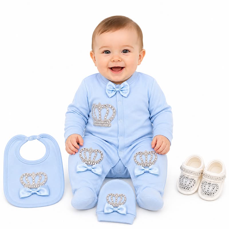 New Born Babies 5 Piece Crown Sets 0-3 Months for Baby Girl and Boy Beautiful Gift Set with Pink and Blue