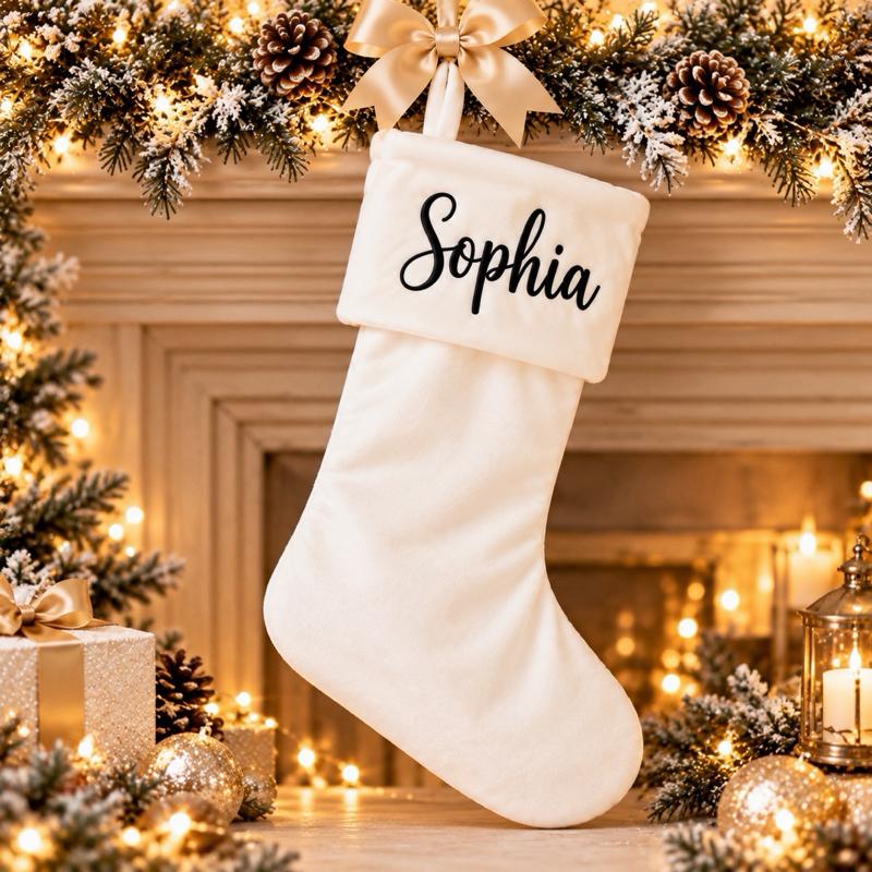 Personalised Velvet Christmas Stockings red white beige - Me And You You And Me Co 