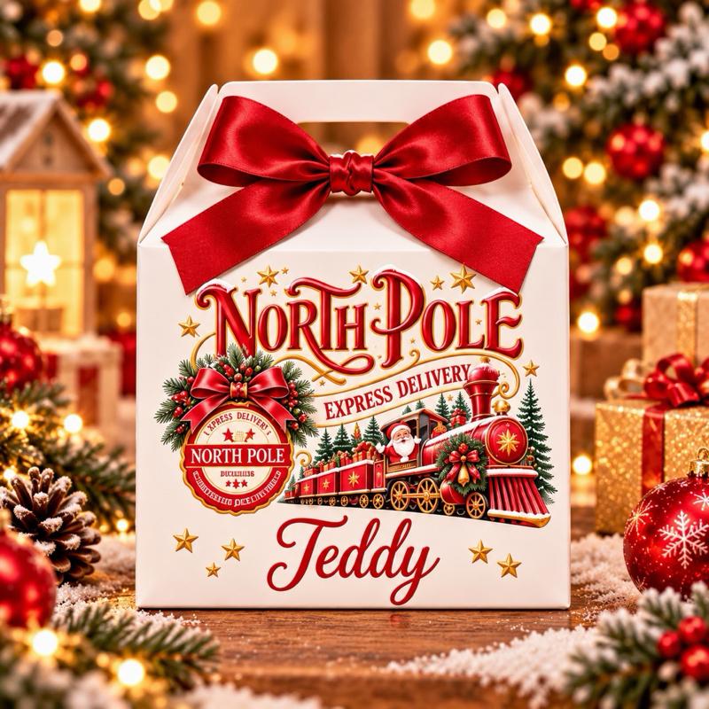 Personalised Christmas North Pole Snow Treat Box - choose from pink blue green red or gold designs - Me And You You And Me Co 