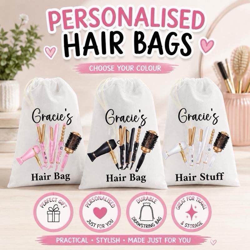 Personalised Hair Stuff Sack - Customisable Design for Fans of the Squishy Era - 41 x 28.5cm White Sack with Drawstring Closure - Perfect Gift for Special Occasions - Menswear Top