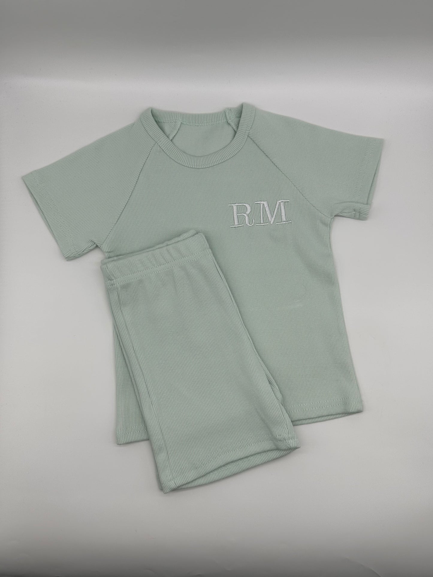 Embroidered Ribbed Children’s Short Sleeve Cotton Sets