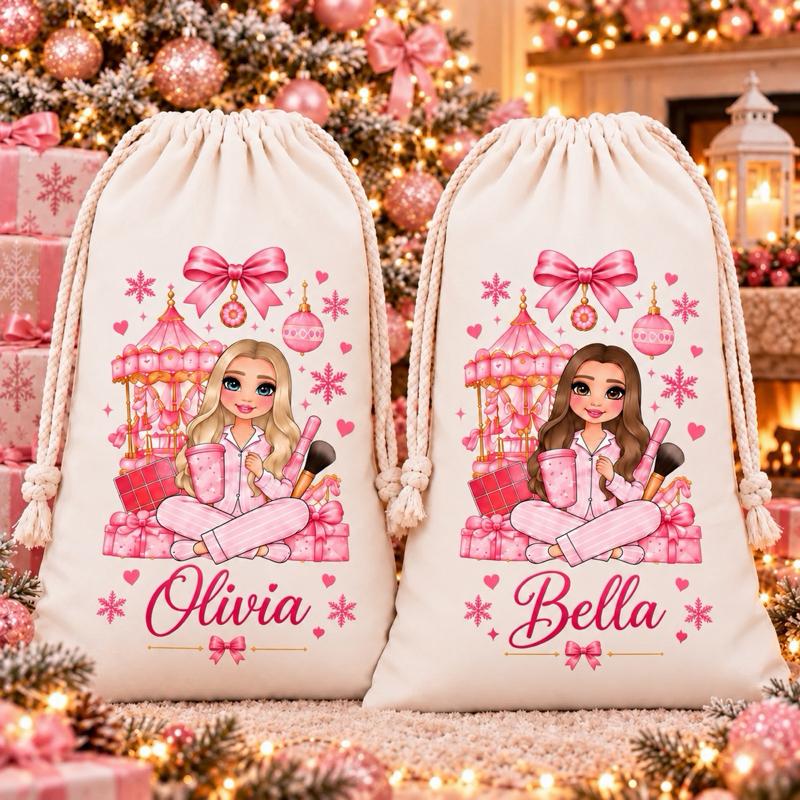 Personalised Christmas Large Make Uo Carousel Sacks 49 x 67cm Choose from 3 Designs blue red or pink - Me And You You And Me Co 