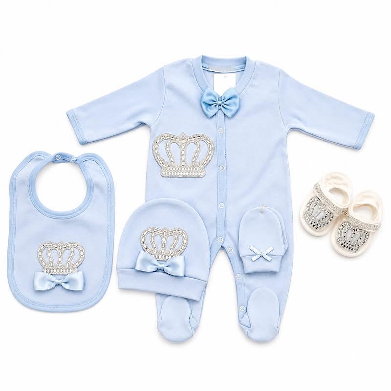 New Born Babies 5 Piece Crown Sets 0-3 Months for Baby Girl and Boy Beautiful Gift Set with Pink and Blue Outfits for Special Occasion - option to personalise - Me And You You And Me Co 