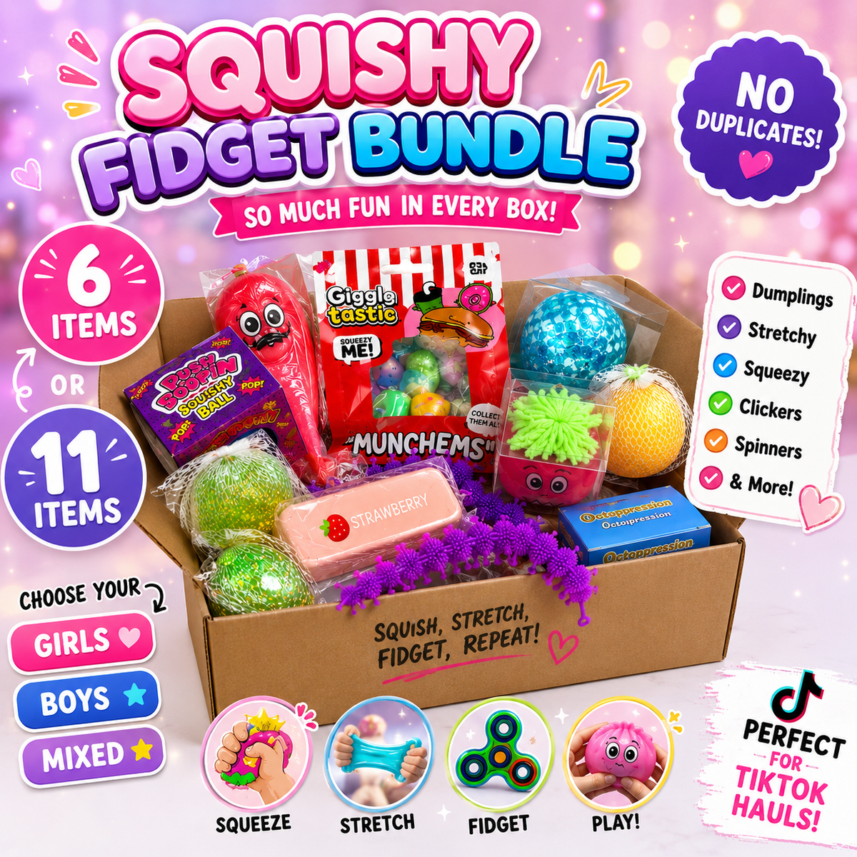 6-Piece or 11-Piece Fidget Squishy Mystery Bundle - Me And You You And Me Co 