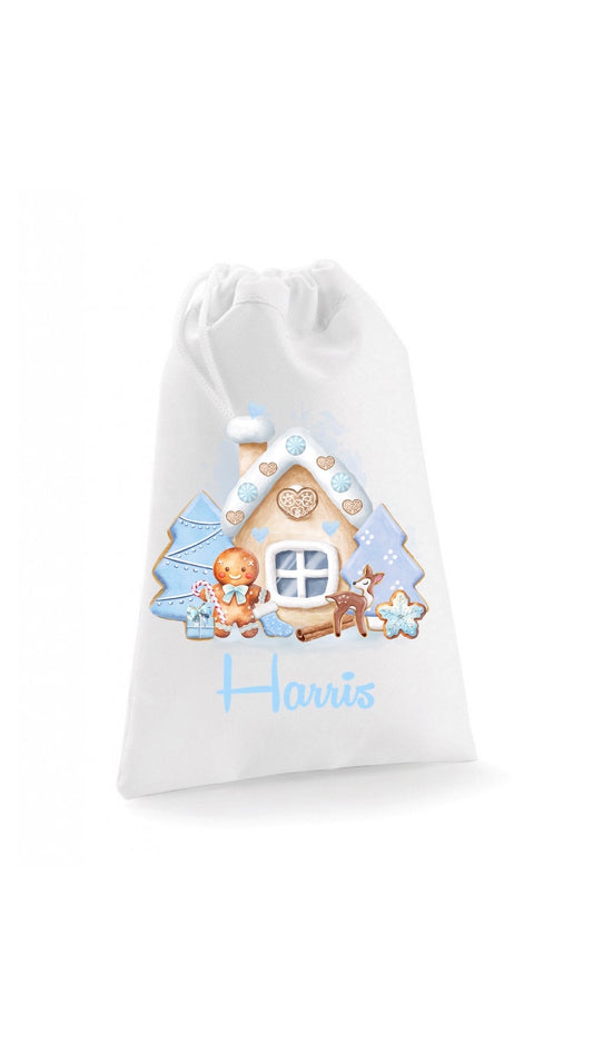 Christmas Gingerbread Cottage Blue Sack