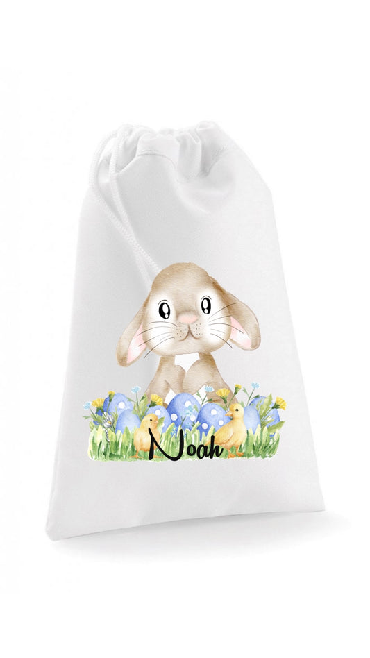 Easter Bunny with Blue Easter Eggs Sack