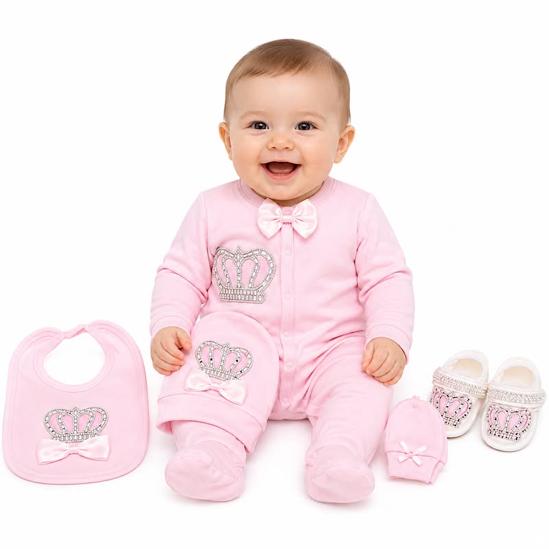 New Born Babies 5 Piece Crown Sets 0-3 Months for Baby Girl and Boy Beautiful Gift Set with Pink and Blue