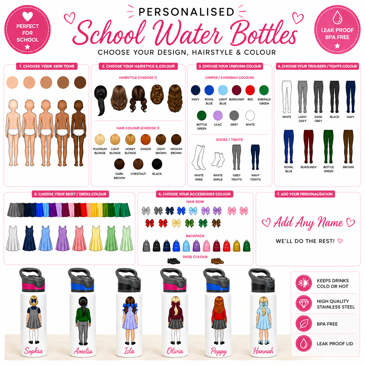 Personalised Girls Water Bottle