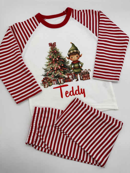 Boy Elf Christmas Stripes Pyjamas