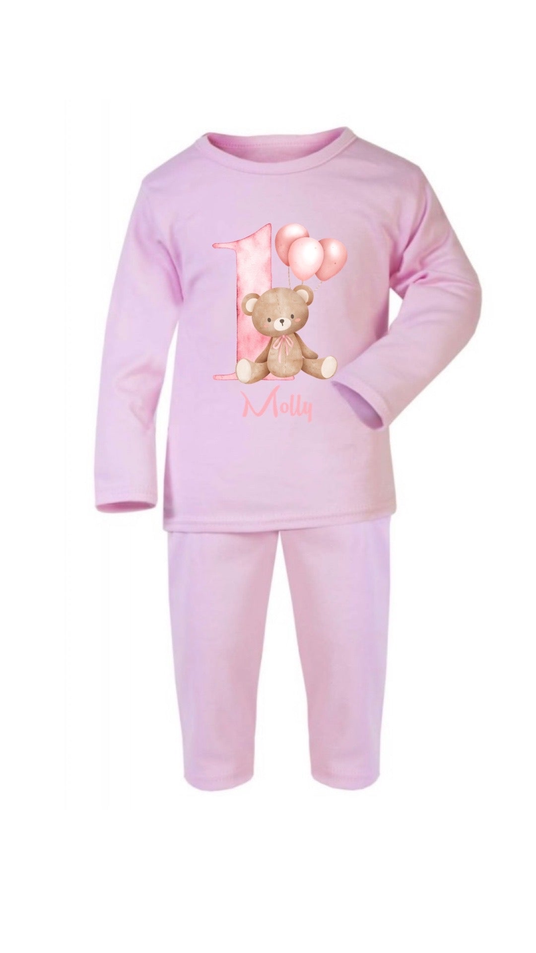 Teddy Bear Pink Balloons 1st Birthday Pyjamas