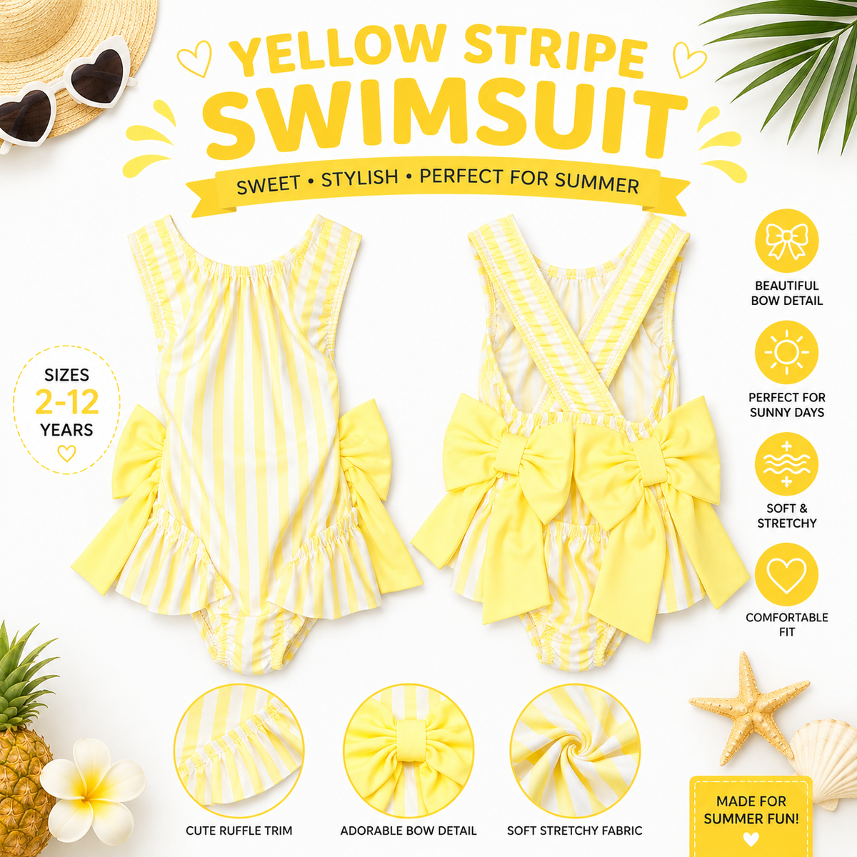Yellow Striped Swimsuit - Me And You You And Me Co 
