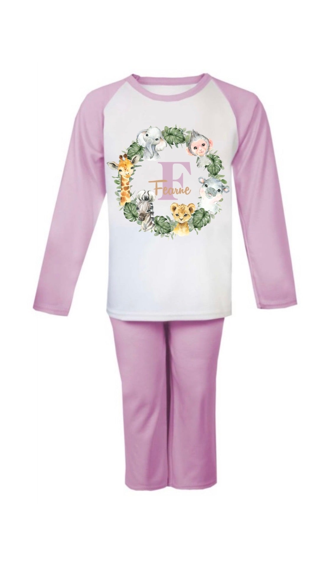 Light Pink Safari Animals Name Pyjamas