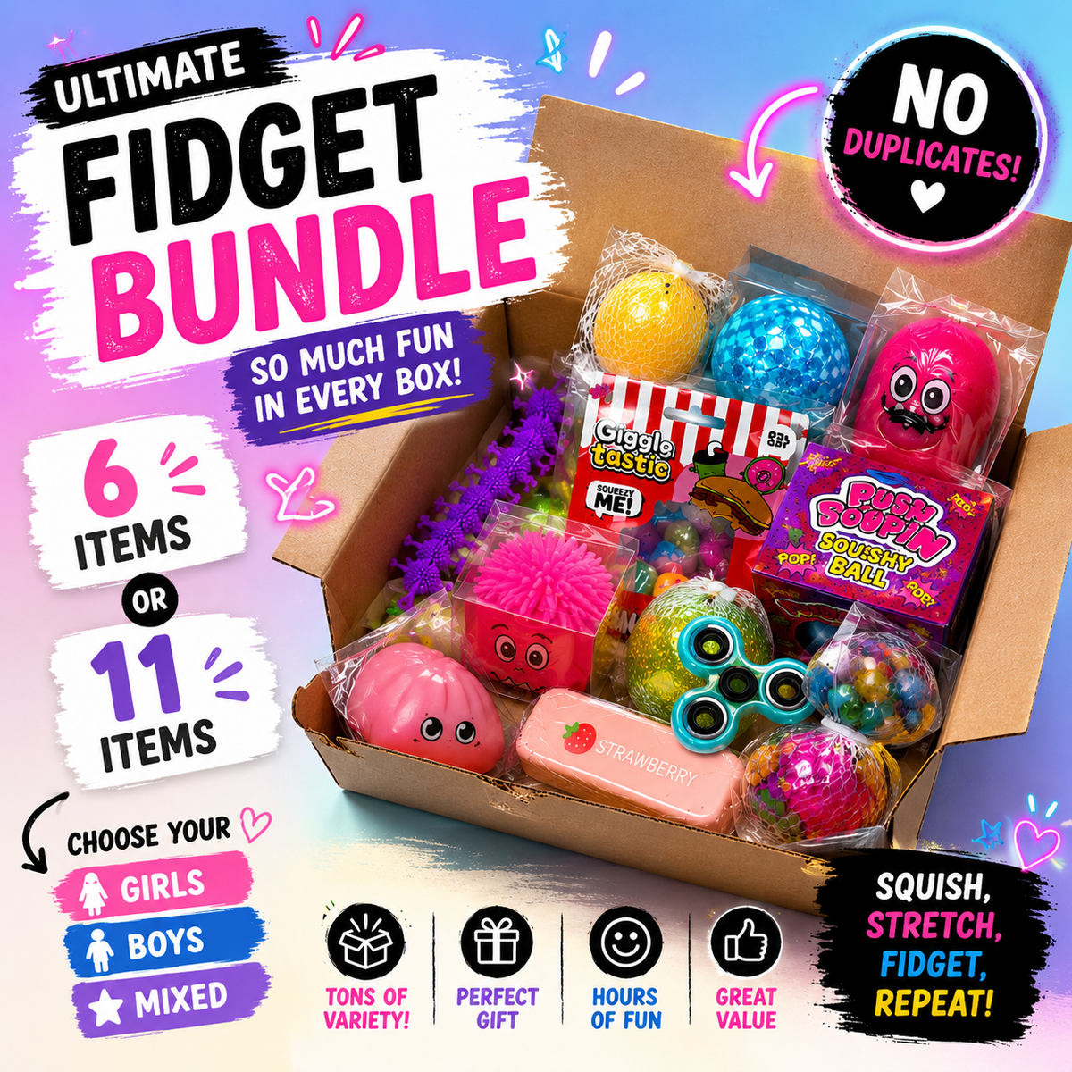 6-Piece or 11-Piece Fidget Squishy Mystery Bundle - Me And You You And Me Co 